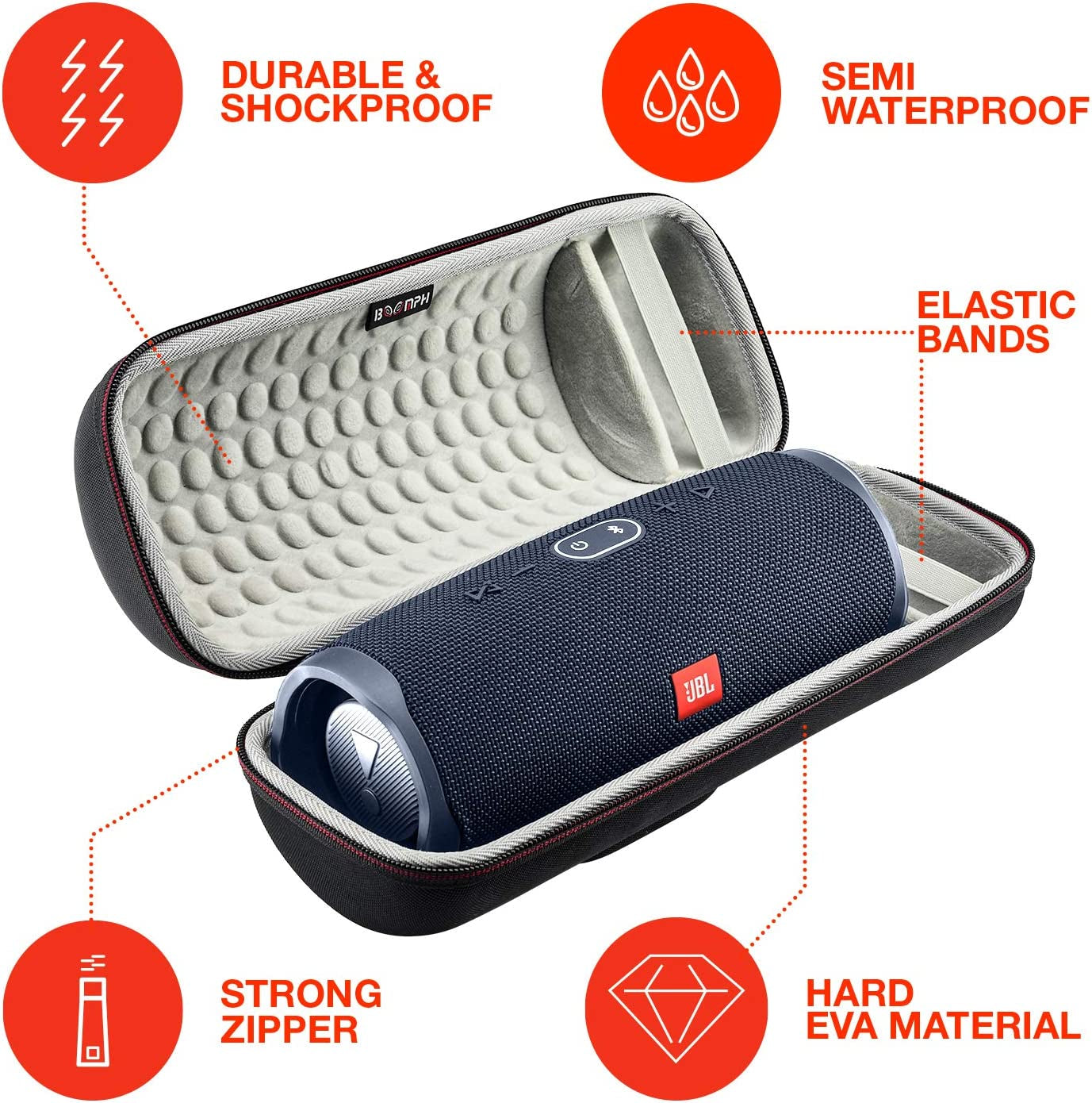 Charge 4 Portable Waterproof Wireless Bluetooth Speaker Bundle Portable Hard Carrying Protective Case - Blue