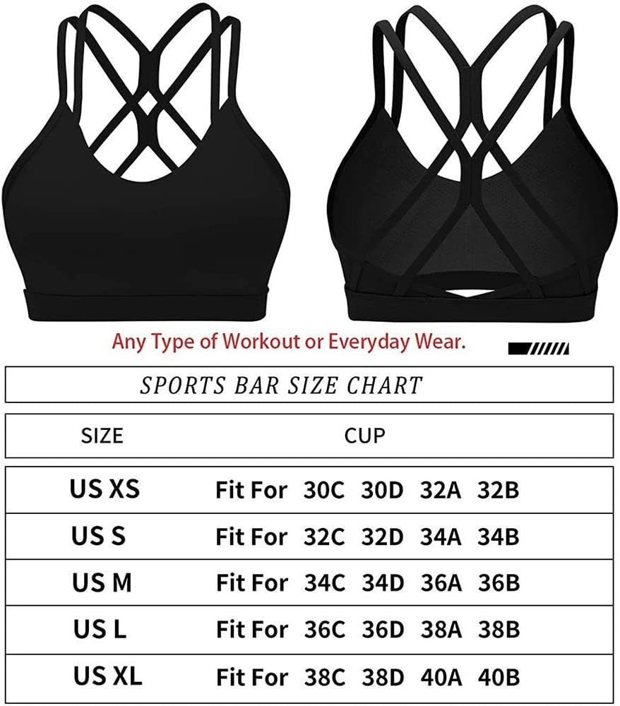 Strappy Sports Bra for Women Crisscross Back Low Impact Workout Yoga Bra with Removable Cups (Sb000002)